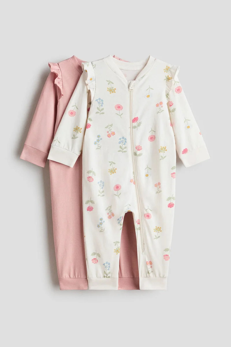 اتش اند ام بيجاما من نسيج قطني منقوش - عبوة من قطعتين